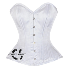 White Satin Burlesque Double Bone Waist Cincher Costume Gothic Corset Overbust Top