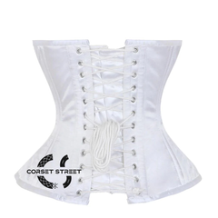 White Satin Burlesque Double Bone Waist Cincher Costume Gothic Corset Overbust Top