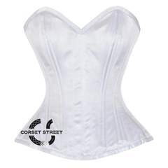 White Satin Burlesque Double Bone Front Closed Waist Training Costume Gothic Corset Overbust Top