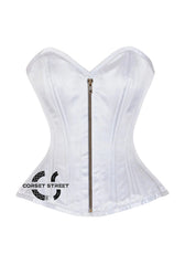 White Satin Burlesque Double Bone Antique Zipper Waist Training Costume Gothic Corset Overbust Top