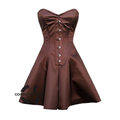 Brown Satin Burlesque Corset Dress Gothic Overbust Sexy Costume