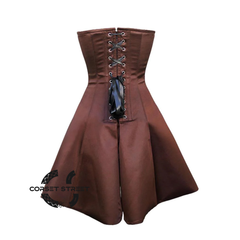 Brown Satin Burlesque Corset Dress Gothic Overbust Sexy Costume
