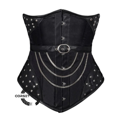 Black Satin Leather Belt Heavy Duty Steampunk Underbust Costume Basque Corset