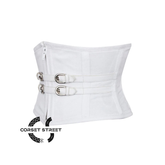 White PVC Leather Zipper And Belt Design Steampunk Underbust Waspie Corset