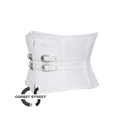 White PVC Leather Zipper And Belt Design Steampunk Underbust Waspie Corset