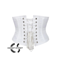 White PVC Leather Zipper And Belt Design Steampunk Underbust Waspie Corset