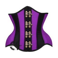 Purple And Black Satin Front Antique Clasps Burlesque Waist Training Underbust Corset
