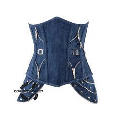 Blue Denim Gothic Heavy Duty Front Closed Steampunk Waist Training Underbust Corset