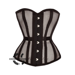 Black Mesh Cotton Corset Gothic Overbust Waist Cincher Top