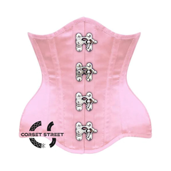 Baby Pink Satin Burlesque Gothic Front Clasps Waist Training Underbust Corset