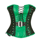 Green And Black Brocade Leather Belt Gothic Waist Training Steampunk Overbust Corset