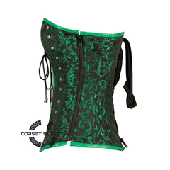 Green And Black Brocade Leather Belt Gothic Waist Training Steampunk Overbust Corset