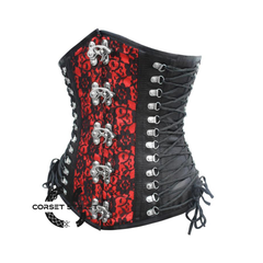 Black And Red Satin Net Overlay Gothic Waist Training Steampunk Underbust Corset