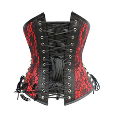 Black And Red Satin Net Overlay Gothic Waist Training Steampunk Underbust Corset