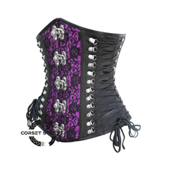 Purple And Black Satin Net Overlay Gothic Waist Training Steampunk Underbust Corset