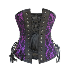 Purple And Black Satin Net Overlay Gothic Waist Training Steampunk Underbust Corset