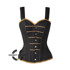 Raven Steele Black Denim With Shoulder Straps Overbust Steampunk Corset