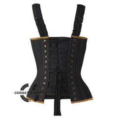 Raven Steele Black Denim With Shoulder Straps Overbust Steampunk Corset