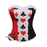 Queen Morgana Red Black Satin With White Frill Overbust Corset Bustier Top