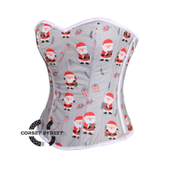 Nicholas Frost Santa Claus Printed Gray Cotton Overbust Corset