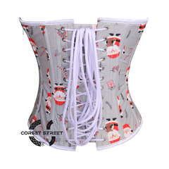 Nicholas Frost Santa Claus Printed Gray Cotton Overbust Corset