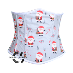 Santa Claus Printed Gray Cotton Underbust Corset Waist Training Costume Top