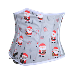 Santa Claus Printed Gray Cotton Underbust Corset Waist Training Costume Top