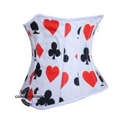 Diamond Heart Clubs Spades Print Cotton Gothic Underbust Costume Bustier Corset Top