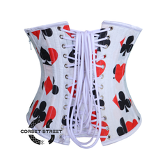 Diamond Heart Clubs Spades Print Cotton Gothic Underbust Costume Bustier Corset Top