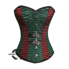 Seraphina Verdant Red And Green Stripe Brocade Overbust Corset Top