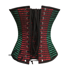 Seraphina Verdant Red And Green Stripe Brocade Overbust Corset Top
