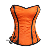 Orange Satin Black Stripe Gothic Overbust Burlesque Corset Top