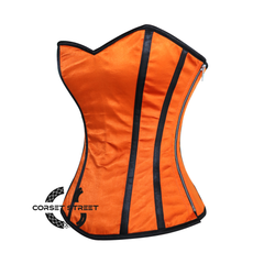 Orange Satin Black Stripe Gothic Overbust Burlesque Plus Size Corset Top