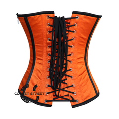 Orange Satin Black Stripe Gothic Overbust Burlesque Plus Size Corset Top