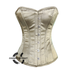 Light Olive Green Satin Gothic Overbust Burlesque Corset Top