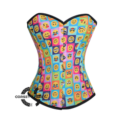 Emoji Queen Printed Colorful Cotton Overbust Burlesque Waist Training Corset Top
