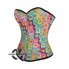 Emoji Queen Printed Colorful Cotton Overbust Burlesque Waist Training Corset Top