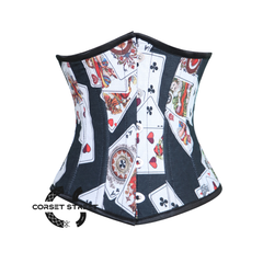 Playing Cards Printed Cotton Underbust Corset Gothic Costume Bustier Top