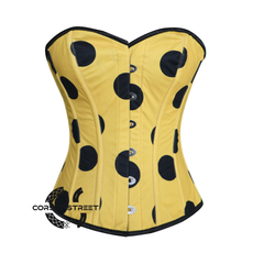 Yellow With Black Polka Dots Overbust Burlesque Waist Training Corset Top