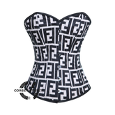 Black And White Print Overbust Burlesque Waist Training Corset Top