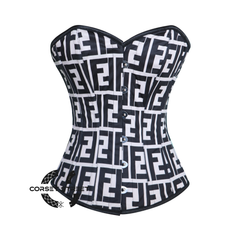 Black And White Print Overbust Burlesque Waist Training Corset Top