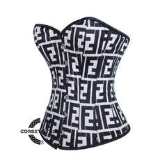 Black And White Print Overbust Burlesque Waist Training Corset Top