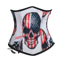 USA Flag Printed Skull Cotton Underbust Gothic Corset Top Haunted Costume