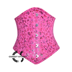 Butterfly Printed Pink Soft Leather Gothic Underbust Waist Training Corset