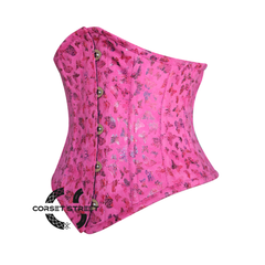 Butterfly Printed Pink Soft Leather Gothic Underbust Waist Training Corset