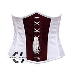 White And Burgundy With Front White Lace Underbust Corset Gothic Costume Bustier Top