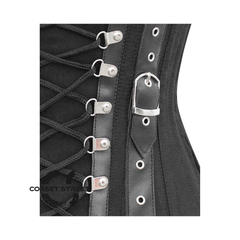 Black Cotton With Leather Strips Underbust Corset Gothic Costume Bustier Top