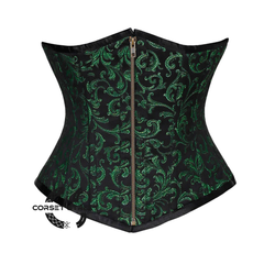 Green And Black Brocade With Front Antique Zipper Underbust Corset Gothic Costume Bustier Top
