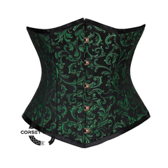 Green And Black Brocade With Front Antique Busk Underbust Corset Gothic Costume Bustier Top