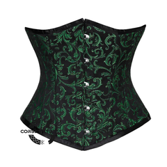 Green And Black Brocade With Front Silver Busk Underbust Corset Gothic Costume Bustier Top